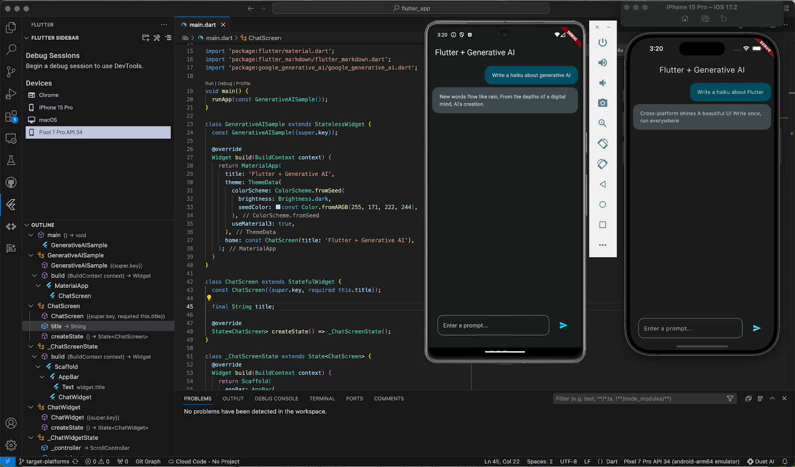 A screenshot of the Flutter sample app that uses the Google AI Dart SDK