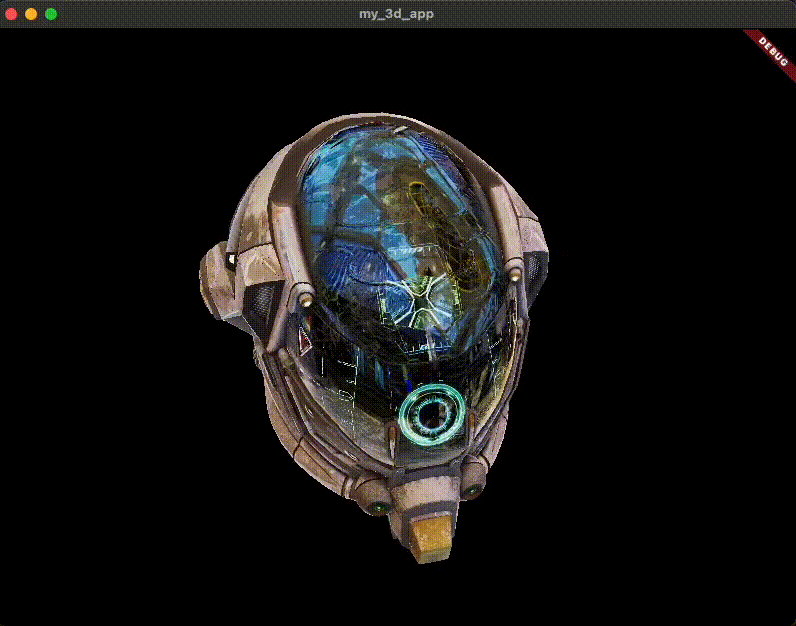 3D animation of a sci-fi space helmet rendered in flutter_scene.