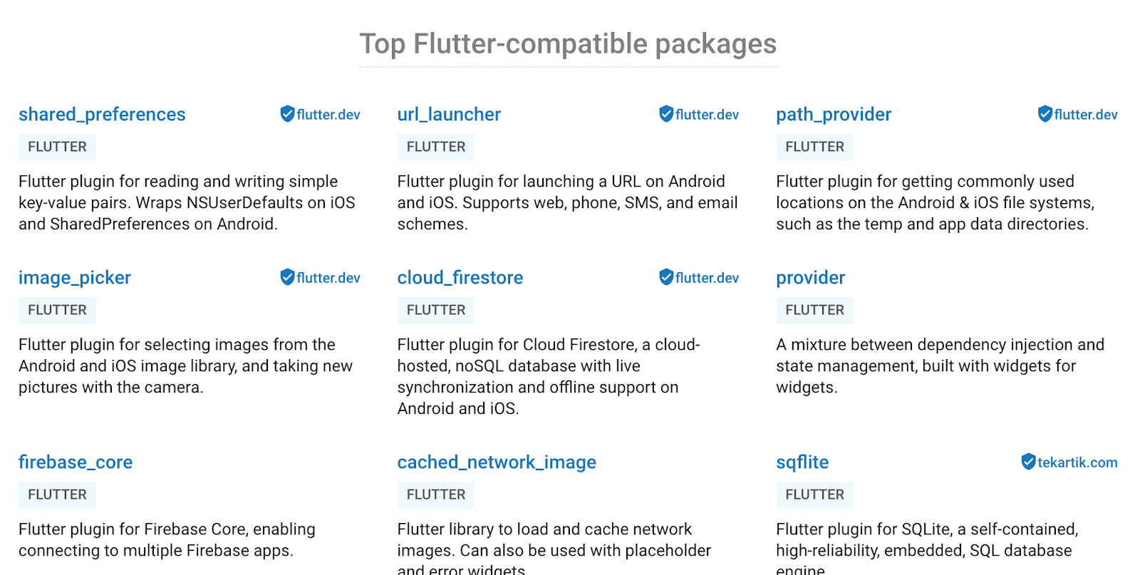 *First page of dart.dev features some verified Flutter packages*