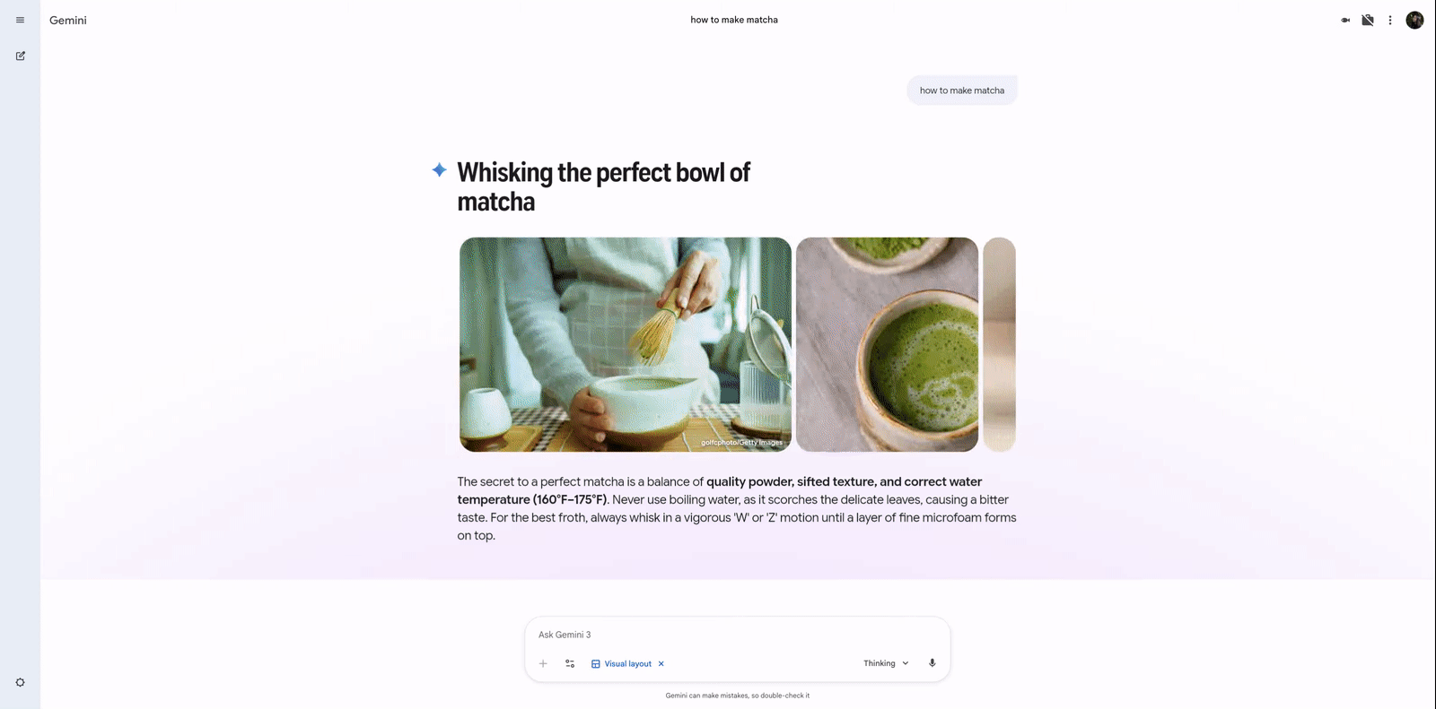Starting from an initial user prompt, the Visual Layout Experiment encouraged users to select, click, and explore information customized and updated on-the-fly through Generative UI.